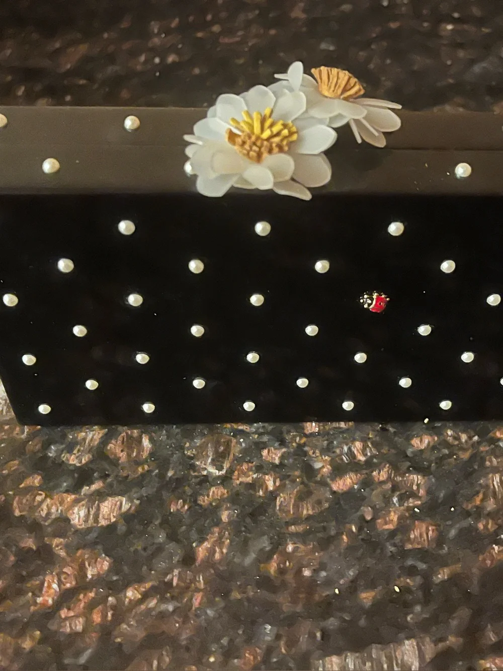 Charlotte Olympia Black pearl studded clutch acrylic new with tag price 1245$